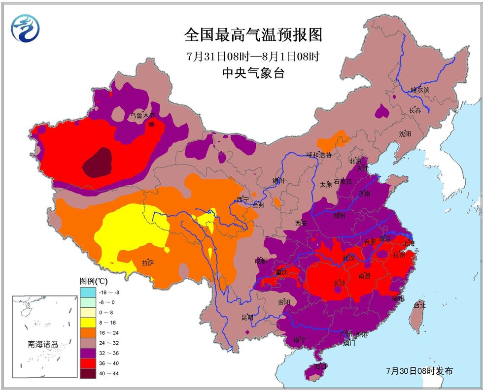 高清:7月30日—8月2日全国最高气温预报